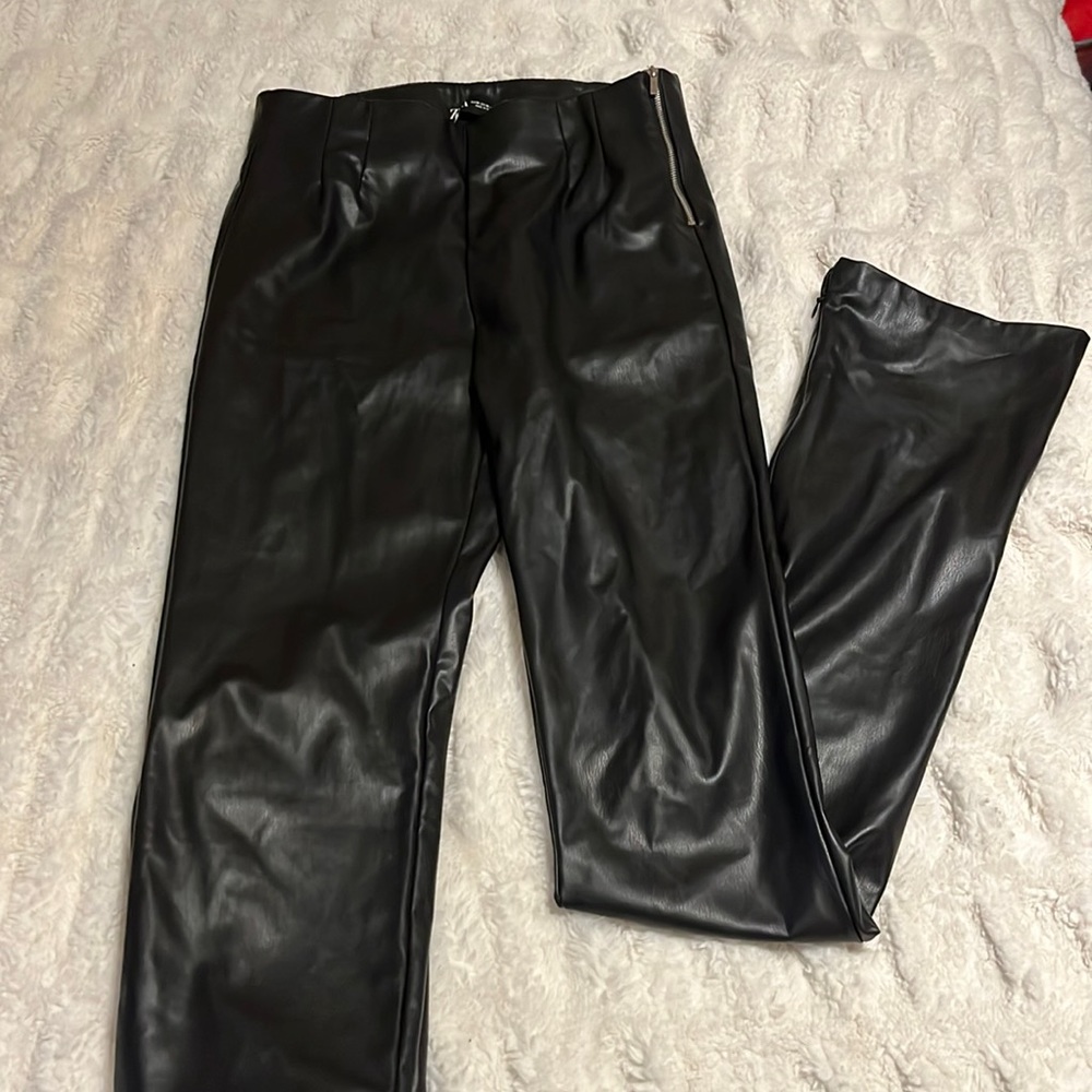 Zara Zipper Waist Flair Leather Pants